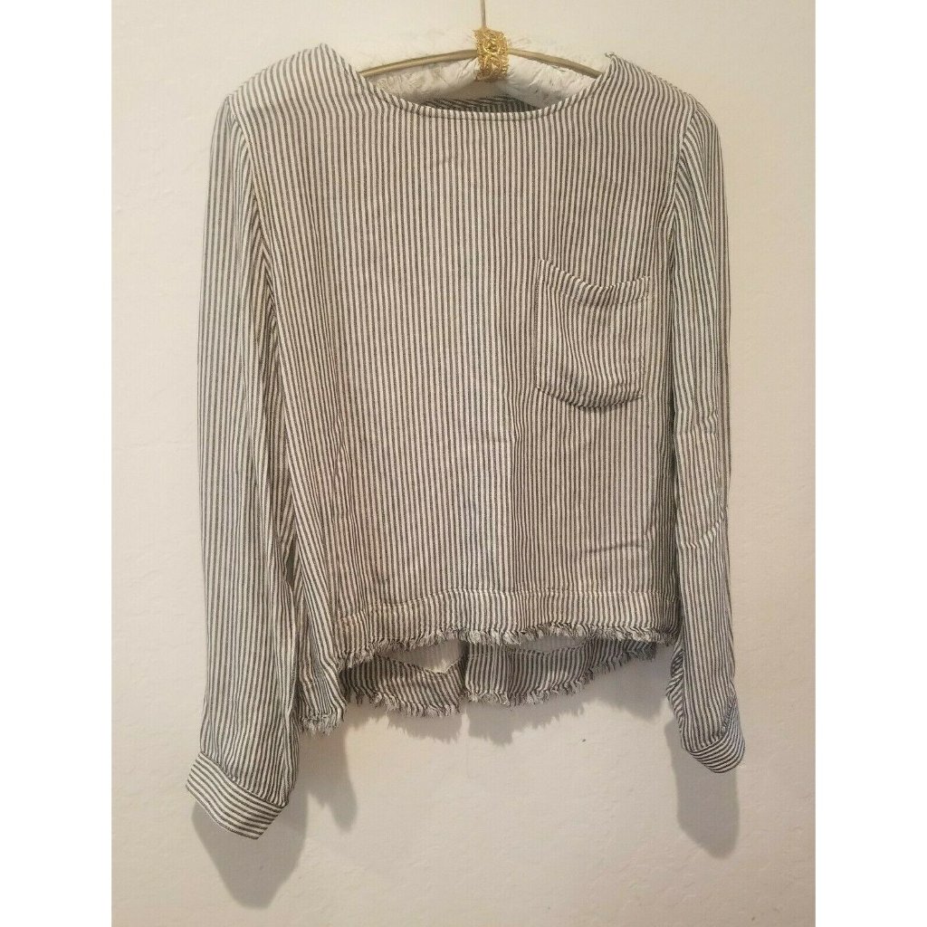 Cloth & Stone Womens Striped Raw Hem Lace Up Back Blouse Top Long Sleeve Medium